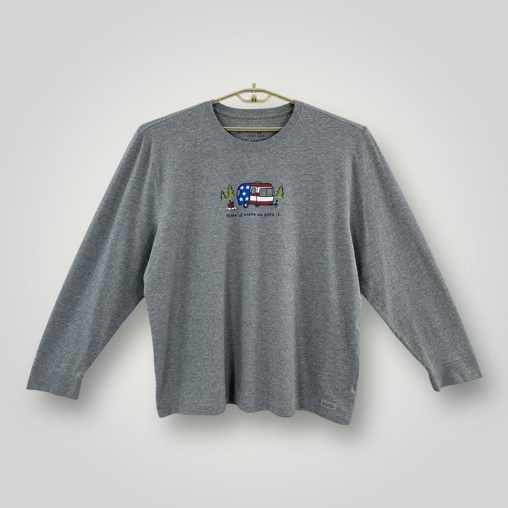 Life Is Good Shirt Mens Size 3XL Gray Camper Home Is Where We Park It Patriotic